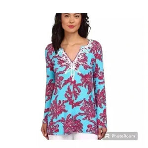 Lilly Pulitzer Westley Tunic Rhode Island‎ Reef Size Medium Teal Red Coral Reef